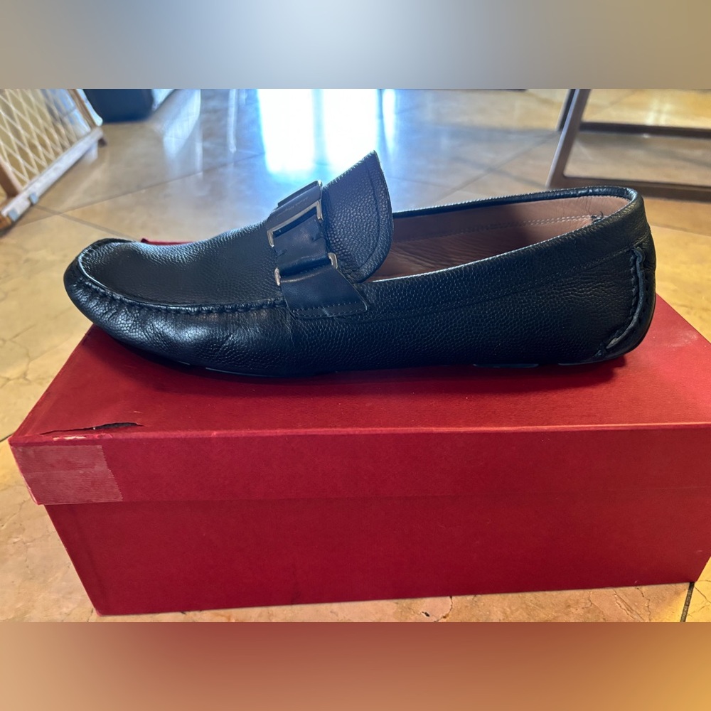 Salvatore Ferragamo Black Leather Slip-On Loafers
